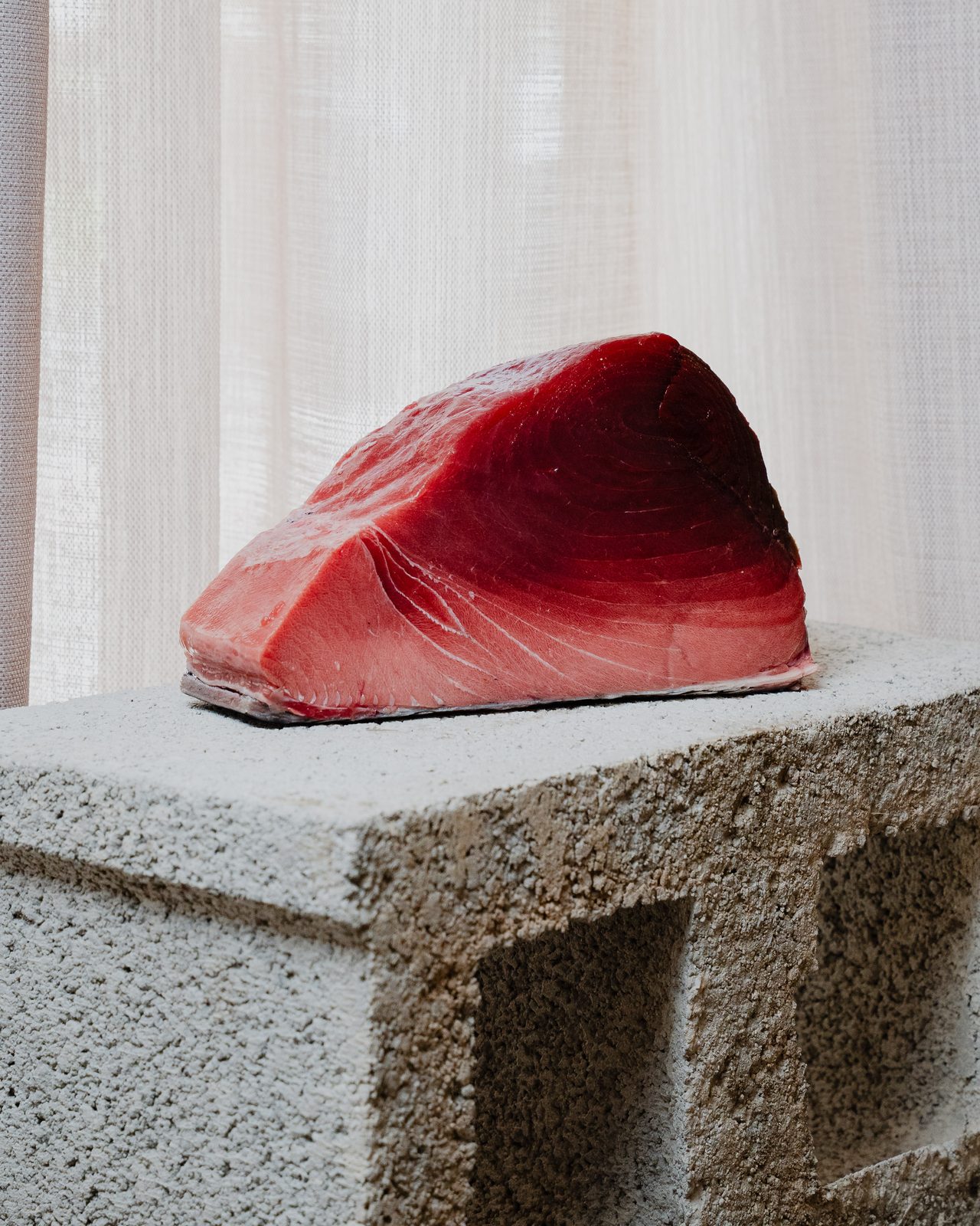 Lomo de atún rojo sobre la piedra, el corte de la barra — KNAYA Raw & Fire
